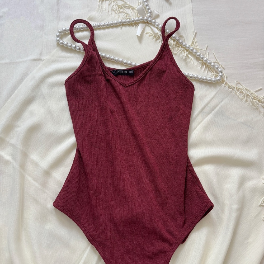 SOLD Burgundy Bodysuit with Spaghetti Straps